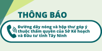 Thông báo: Số điện thoại đường dây nóng và hộp thư góp ý để tiếp nhận, xử lý và phản hồi về lĩnh vực du lịch thuộc thẩm quyền của Sở Kế hoạch và Đầu tư tỉnh Tây Ninh